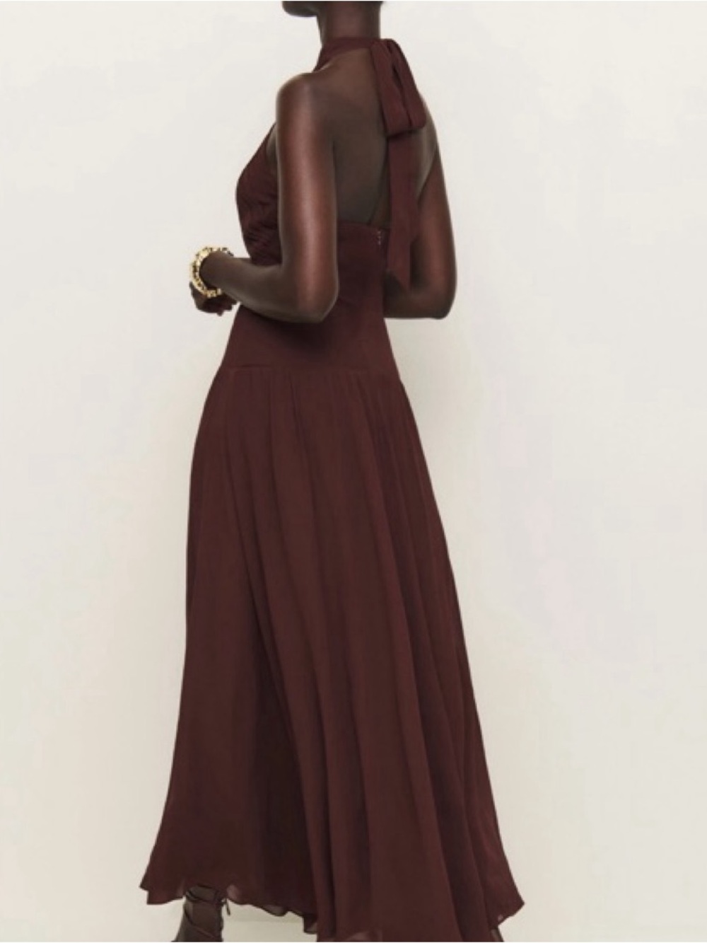 REFORMATION Cari Maxi Dress In Mahogany Wrap Halter Women’s 8 - Picture 5 of 16